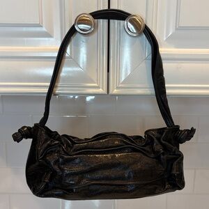 HOBO Purse Vintage Y2K Black Leather Ruched Slouchy Shoulder Baguette Bag